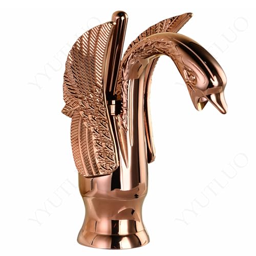 AAureolo Moderner Roségold Badezimmerhahn in Schwanenform, Einhebel zum Einstellen der Wasserdurchflussgröße/Heiß und Kalt,Einloch,Wasserhahn für Badezimmerwaschtisch,Waschbecken,Badewanne,Küchenspüle AAureolo Moderner Roségold Badezimmerhahn in Schwanenform, Einhebel zum Einstellen der Wasserdurchflussgröße/Heiß und Kalt,Einloch,Wasserhahn für Badezimmerwaschtisch,Waschbecken,Badewanne,Küchenspüle von AAureolo