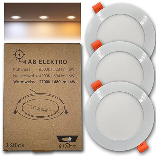 AB Elektro LED Einbaustrahler flach rund 3er Set I 6W LED Spot 12V Warmweiß I LED Panel Deckenleuchte I LED Einbauleuchte Set mit Trafo von AB Elektro