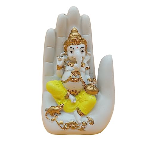 AB India Crafts Hand Palm Glücksgott Ganesha Statue Marmor Harz weiß Gold 17x9,5x6,5 cm | Dekoration Spiritualität Glück Harmonie von AB India Crafts