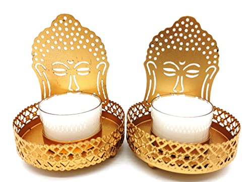Deko-Paket 2 traditionelle Schatten Diya Teelicht Kerzenhalter Metall Buddha inklusive 2 x 8 h Teelichter, Spiritualität Dekoration Hochzeit Geschenk Diwali Indien von AB India Crafts