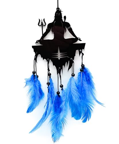 Handgefertigter Traumfänger Gott Shiva Federn hellblau in Geschenkbox | Spiritualität Indien von AB India Crafts