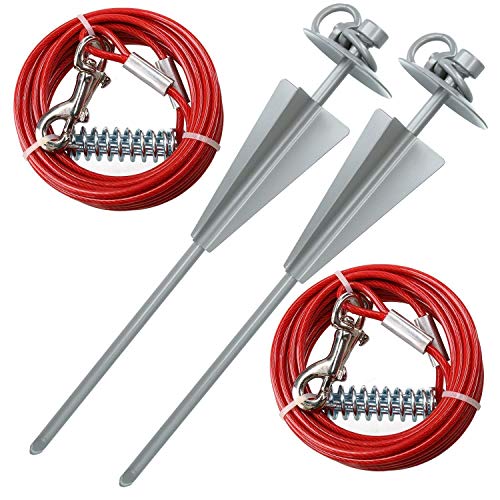 AB Tools 2 x Extra Starke Hund Pfahl Spike & 2 x 15ft Witterungsbestandig Tie-Out Kabel von AB Tools