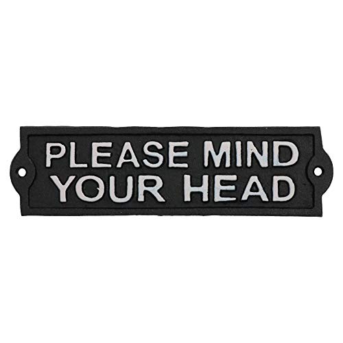 AB Tools Schild aus Gusseisen, Aufschrift "Please Mind Your Head", schwarz, für Garten, Garage, Sicherheitsarbeit von AB Tools