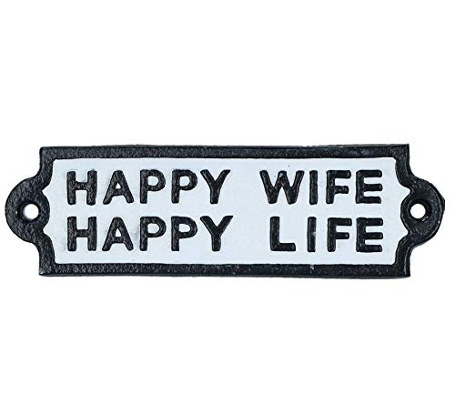 AB Tools Schild aus Gusseisen mit der Aufschrift "Happy Wife", für Wand, Tür, Zaun, Tor, Pfosten, Haus von AB Tools