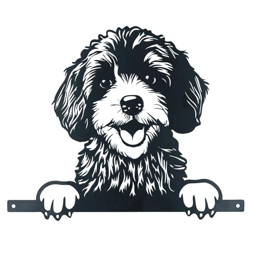 AB Tools Schwarzes Metall Peeking Cockapoo Silhouette mit Befestigungsplatte Garten Ornament Geschenk von AB Tools