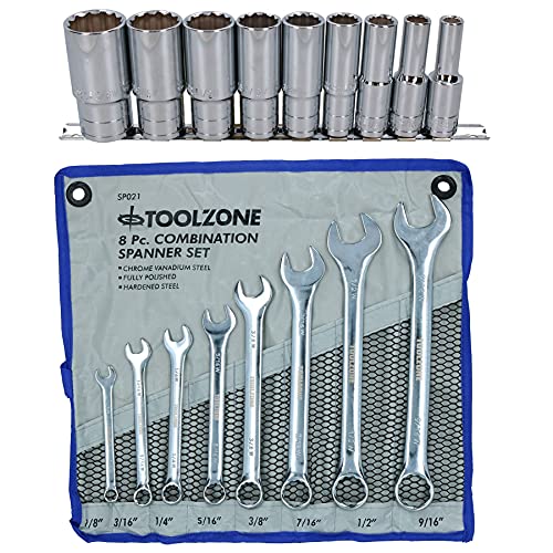 BSW British Whitworth Combination Spanner Wrench + Deep Sockets 17pc Set von AB Tools