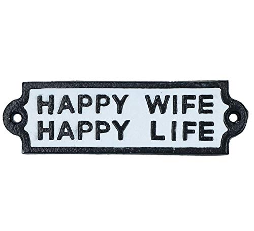 Gusseisen-Schild "Happy Wife Happy Life" für Wand, Tür, Zaun, Tor, Pfosten Gusseisen-Schild "Happy Wife Happy Life" für Wand, Tür, Zaun, Tor, Pfosten von AB Tools