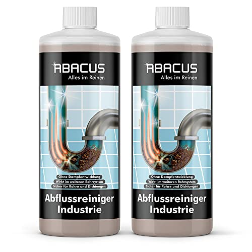 ABACUS® Abflussreiniger Industrie, Rohrfrei, Abflussfrei – entfernt Haare und Ablagerungen in Rohren und Abflüssen – Abflussreiniger Industrie 2x 1000 ml (7675) von ABACUS