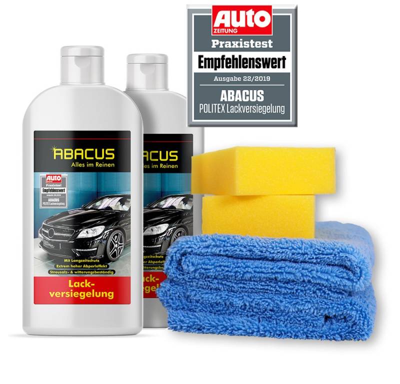 ABACUS Lackversiegelung mit Carnaubawachs mit Tuch und Schwämmen Lackschutz (Streusalz- und witterungsbeständig, 5 St., Mit Abperleffekt), Mit Langzeitschutz von ABACUS