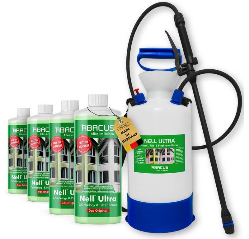 ABACUS Nell Ultra Algenentferner, Grünbelagentferner mit 7L Drucksprüher Grünbelagentferner (Bekannt aus QVC, [5-St. Ergiebiges Konzentrat Selbsttätig mit Langzeitschutz) von ABACUS