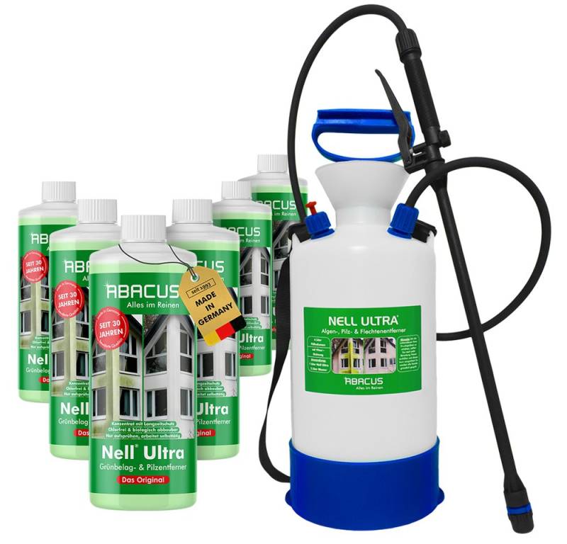 ABACUS Nell Ultra Algenentferner, Grünbelagentferner mit 7L Drucksprüher Grünbelagentferner (Bekannt aus QVC, [7-St. Ergiebiges Konzentrat Selbsttätig mit Langzeitschutz) von ABACUS