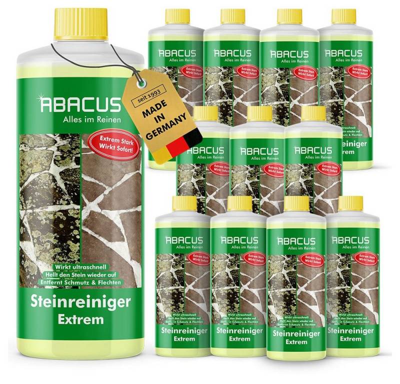 ABACUS Steinreiniger Extrem, Flechtenentferner, Steinreiniger Intensiv außen Grünbelagentferner (Entfernt sofort Algen, Schmutz, Grünbelag und Flechten, [- 12x1000ml Steinreiniger Extrem mit Sofortwirkung) von ABACUS