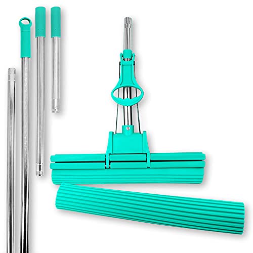 ABACUS® Wischmop, Wischmopp extrem saugstark mit Ersatzschwamm & Verlängerungsstiel 27 cm + 45 cm, Bodenwischer, Wischer, Wringmop, Mopp, Bodenreiniger, Bodenmop, Bodenmopp – Green Mop® 40 cm (7811.3) von ABACUS