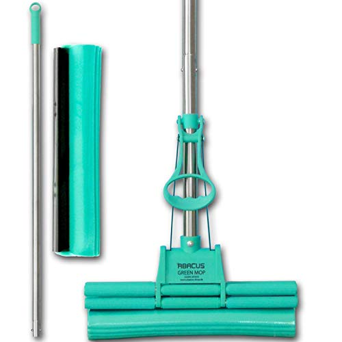 ABACUS® Wischmop, Wischmopp extrem saugstark + Ersatzschwamm , Green Mop, Wischer, Wringmop, Mop, Mopp, Bodenreiniger, Bodenmop, Bodenmopp, 4-Rollen Doppelwringsystem – Green Mop® 30 cm (6061) von ABACUS