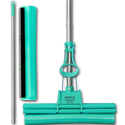 ABACUS® Wischmop, Wischmopp extrem saugstark + Ersatzschwamm, Green Mop, Wischer, Wringmop, Mop, Mopp, Bodenreiniger, Bodenmop, Bodenmopp, 4-Rollen Doppelwringsystem – Green Mop® 40 cm (6071) von ABACUS