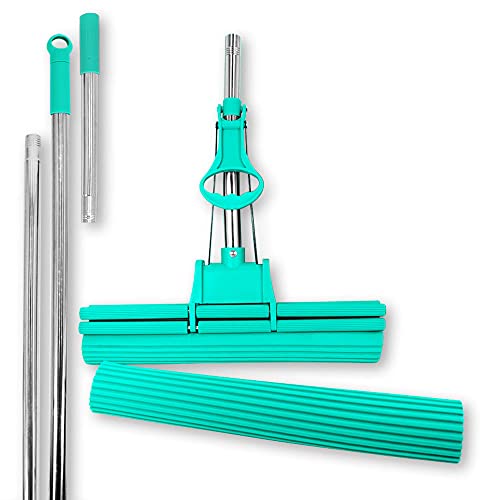 ABACUS® Wischmop, Wischmopp extrem saugstark mit Ersatzschwamm & Verlängerungsstiel 27 cm, Bodenwischer, Wischer, Wringmop, Mopp, Bodenreiniger, Bodenmop, Bodenmopp – Green Mop® 40 cm (7811.1) von ABACUS