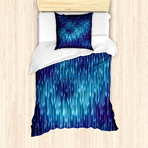 ABAKUHAUS Abstrakt Bettbezug Set, Cosmic Regen Effect Vivid, Milbensicher Allergiker geeignet mit Kissenbezügen, 135 cm x 200 cm - 80 x 80 cm, Blau Schwarz von ABAKUHAUS