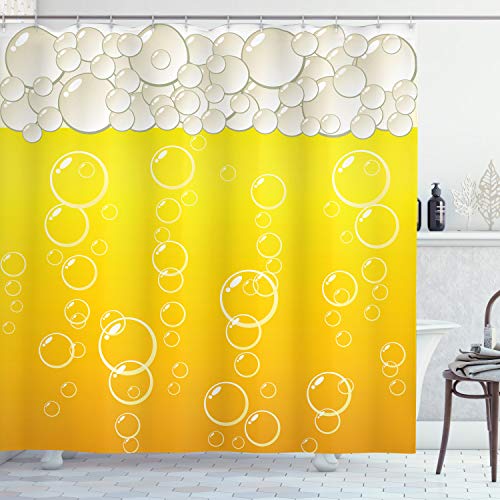 ABAKUHAUS Abstrakt Duschvorhang, Blasen Bier Makro, mit 12 Ringe Set Stielvoll Modern, 175x200 cm, Gelb Weiß von ABAKUHAUS