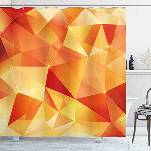 ABAKUHAUS Abstrakt Duschvorhang, Orange Triangles Kunst, Stoffliches Gewebe Badezimmerdekorationsset mit Haken, 175 x 220 cm, Orange und Gelb von ABAKUHAUS