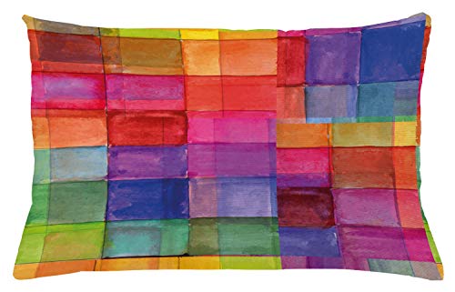 ABAKUHAUS Abstrakt Kissenbezug, Regenbogen-Farben-Quadrate, Dekokissenhüllen Waschbar Inn/Outdoor Beidseitiger Druck mit Reißverschluß, 65 x 40 cm, Magenta Blau von ABAKUHAUS