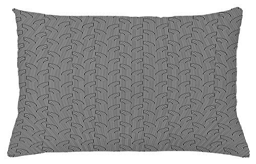ABAKUHAUS Abstrakt Kissenbezug, Streifen und Oval Curves, Dekorativer Kopfkissenhülle mit Beidseitiger Druck, 65 x 40 cm, Dunkelgrau und Weiß von ABAKUHAUS