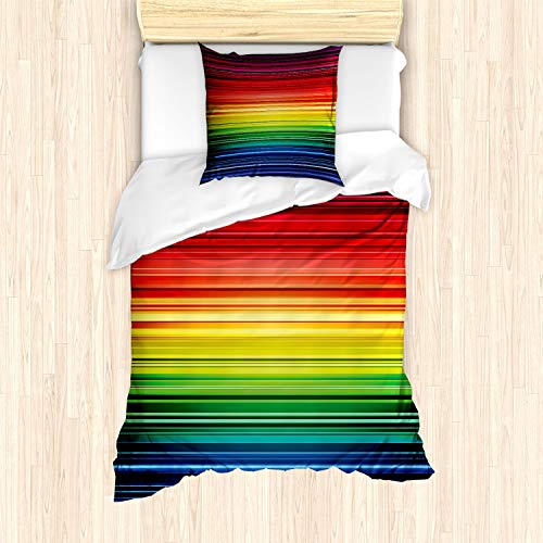 ABAKUHAUS Abstrakt Bettbezug Set für Einzelbetten, Regenbogen-Streifen Neon, Milbensicher Allergiker geeignet mit Kissenbezug, Rot Gelb von ABAKUHAUS