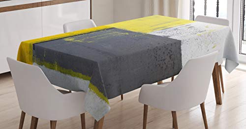 ABAKUHAUS Abstrakt Tischdecke, Pale Yellow Squares, Pflegeleicht mit Modernster Druck Technologie Waschbar und Personalisiert, 140 x 170 cm, Anthrazit grau Hellgelb Weiß von ABAKUHAUS