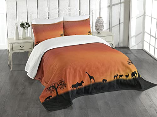 ABAKUHAUS Afrika Tagesdecke Set, Safari Sonnenuntergang mit Gull, Set mit Kissenbezügen Klare Farben, für Doppelbetten 220 x 220 cm, Dunkelorange Schwarz ABAKUHAUS Afrika Tagesdecke Set, Safari Sonnenuntergang mit Gull, Set mit Kissenbezügen Klare Farben, für Doppelbetten 220 x 220 cm, Dunkelorange Schwarz von ABAKUHAUS