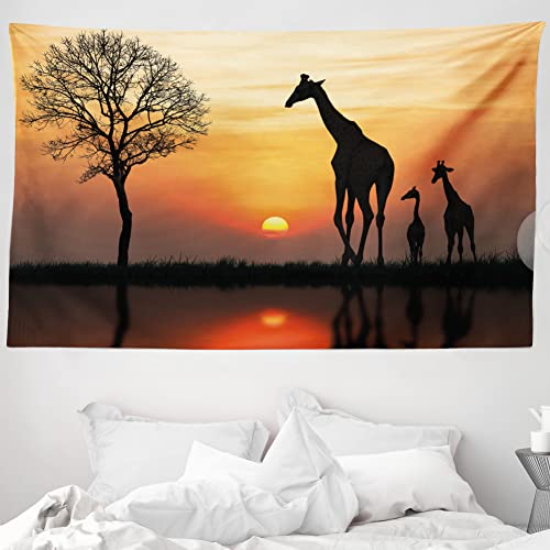 ABAKUHAUS Afrika Wandteppich und Tagesdecke, Giraffe im Wilden Wald aus Weiches Mikrofaser Stoff Waschbar ohne Verblassen Digitaldruck, 230 x 140 cm, Orange Schwarz von ABAKUHAUS