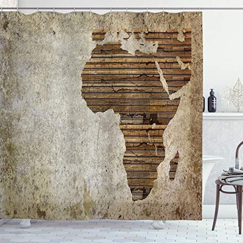 ABAKUHAUS afrikanisch Duschvorhang, Hölzerne Planke Karte, Stoffliches Gewebe Badezimmerdekorationsset mit Haken, 175 x 200 cm, Tan Umber und Brown von ABAKUHAUS