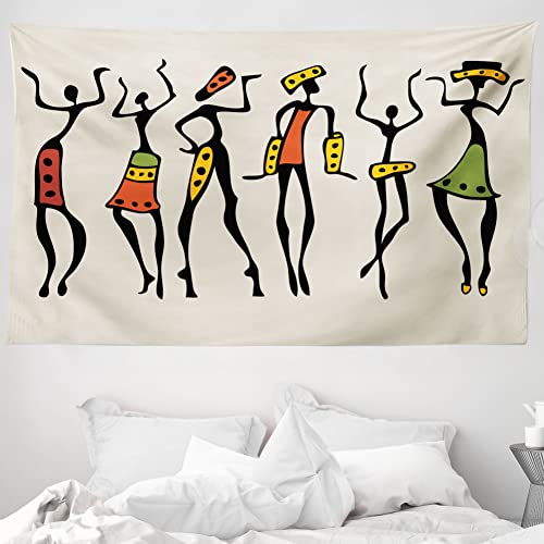 ABAKUHAUS Afro Wandteppich und Tagesdecke, Clan Dancer Ethnic aus Weiches Mikrofaser Stoff Waschbar ohne Verblassen Digitaldruck, 230 x 140 cm, Beige Schwarz von ABAKUHAUS