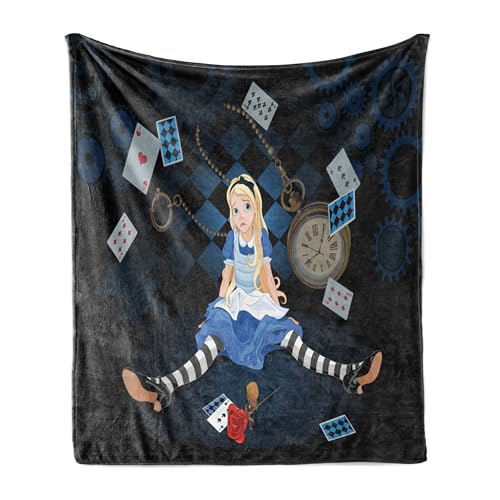 ABAKUHAUS Alice im Wunderland Weiche Kuscheldecke Sofadecke, Rose Blumen, Gemütlicher Plüsch für den Innen- und Außenbereich, 125 x 175 cm, Blau Schwarz Weiß von ABAKUHAUS
