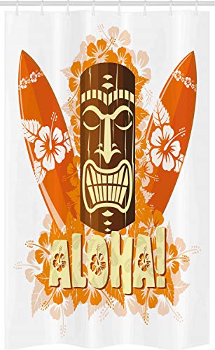 ABAKUHAUS Aloha Schmaler Duschvorhang, Hibiscus Flora, Badezimmer Deko Set aus Stoff mit Haken, 120 x 180 cm, Hellgelb Orange Braun von ABAKUHAUS