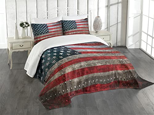 ABAKUHAUS Amerikanische Flagge Tagesdecke Set, US-Flaggen-Platte, Set mit Kissenbezug Klare Farben, für Einzelbetten 170 x 220 cm, Rot Grauen von ABAKUHAUS