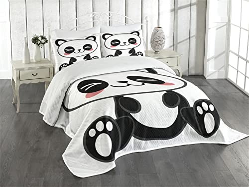 ABAKUHAUS Anime Tagesdecke Set, Japanische Manga-Grafik, Set mit Kissenbezügen Kein verblassen, für Doppelbetten 220 x 220 cm, Schwarz-weiß-grau von ABAKUHAUS