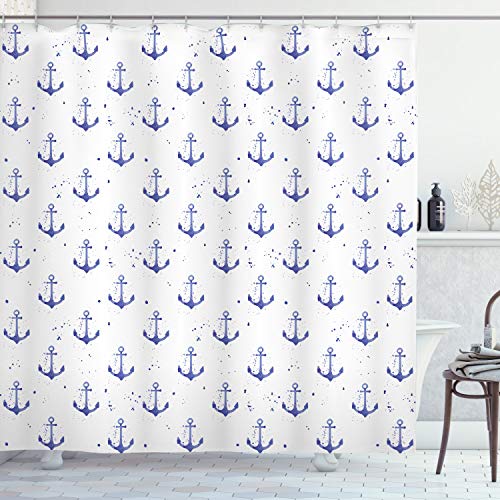 ABAKUHAUS Anker Duschvorhang, Aquarelle Meer, Stoffliches Gewebe Badezimmerdekorationsset mit Haken, 175 x 200 cm, Violett Blau und Weiß von ABAKUHAUS