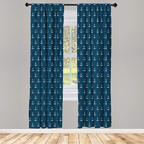 ABAKUHAUS Anker Vorhänge, Gardinen, Nautical Simple Classic, Fensterbehandlungen für Wohnzimmer Schlafzimmer Dekor, 2 Stück 75 cm b x 245 cm h, Blau Weiss von ABAKUHAUS