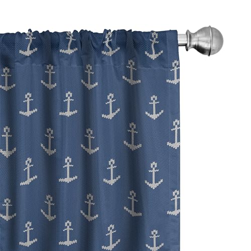 ABAKUHAUS Anker Vorhänge 2er-Pack, Nordic Strickwaren Thema Retro skandinavischen Winter Mode Muster Hipster Oceanic, Vorhang für Wohnzimmer Schlafzimmer, 4 Stück 75 cm x 225 cm, Blau Weiss von ABAKUHAUS
