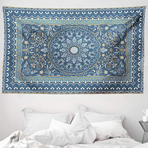 ABAKUHAUS Antique Oriental Wandteppich und Tagesdecke, Persian Inspire aus Weiches Mikrofaser Stoff Waschbar ohne Verblassen Digitaldruck, 230 x 140 cm, Blau grau von ABAKUHAUS