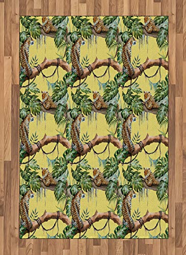 ABAKUHAUS Aquarell Teppich, Leoparden im Dschungel, Deko-Teppich Digitaldruck, Färben mit langfristigen Halt, 120 x 180 cm, Gelb Grün Hellgelb von ABAKUHAUS