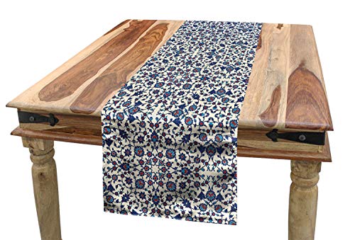 ABAKUHAUS Arabeske Tischläufer, marokkanische Oriental, Esszimmer Küche Rechteckiger Dekorativer Tischläufer, 40 x 180 cm, Zinnoberrot Indigo Creme Blau von ABAKUHAUS