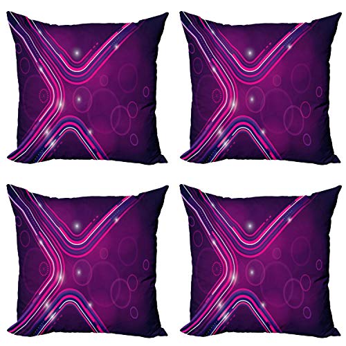 ABAKUHAUS Aubergine Dekokissen Kissenbezug 4er Pack, Lila Linien Kreise, Modern Accent Doppelseitiger Digitaldruck, 40 x 40 cm, Violett Rosa von ABAKUHAUS