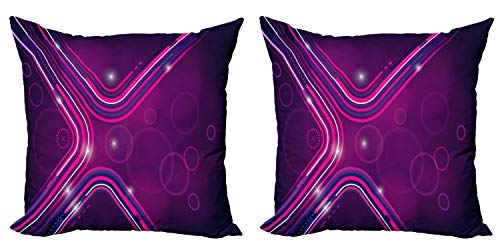 ABAKUHAUS Aubergine Kissenbezug Set (2Stück), Lila Linien Kreise, doppelseitiges Digitaldruckdekor mit Reißverschluss, 60 cm, Violett Rosa von ABAKUHAUS