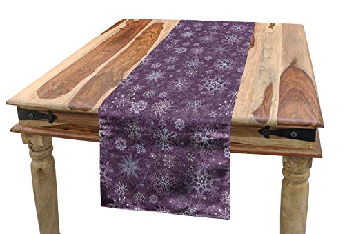 ABAKUHAUS Aubergine Tischläufer, Weihnachten Schneeflocken Floral, Esszimmer Küche Rechteckiger Dekorativer Tischläufer, 40 x 225 cm, Violett von ABAKUHAUS