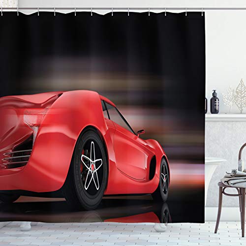 ABAKUHAUS Autos Duschvorhang, Futuristisch Rot Sport, mit 12 Ringe Set Stielvoll Modern Farbfest und Schimmel Resistent, 175 x 200 cm, Rot Schwarz von ABAKUHAUS