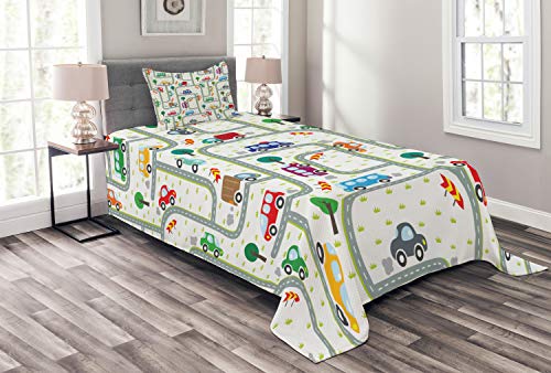 ABAKUHAUS Autos Tagesdecke Set, Nette Kinder, die auf Verkehr, Set mit Kissenbezug Moderne Designs, für Einzelbetten 170 x 220 cm, Mehrfarbig ABAKUHAUS Autos Tagesdecke Set, Nette Kinder, die auf Verkehr, Set mit Kissenbezug Moderne Designs, für Einzelbetten 170 x 220 cm, Mehrfarbig von ABAKUHAUS