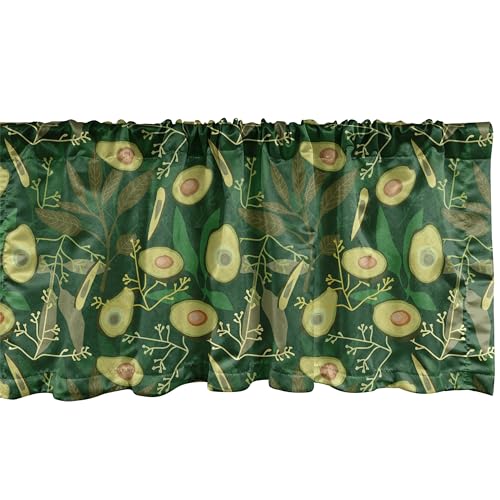 ABAKUHAUS Avocado Fenster Volant, Retro Style-Blätter Früchte, Vorhang Volant für Küche Schlafzimmer Dekor mit Stangentasche, 137 cm X 45 cm, Grüne Avocado-Grün von ABAKUHAUS