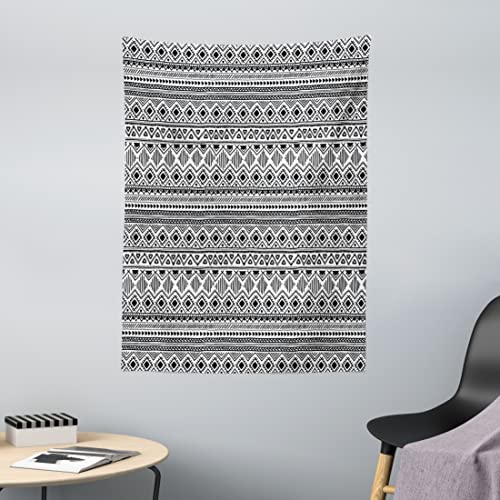 ABAKUHAUS Azteken Wandteppich, Monochrome Rhombuses aus Weiches Mikrofaser Stoff Waschbar ohne Verblassen Digitaldruck, 110 x 150 cm, Schwarz und Weiß von ABAKUHAUS