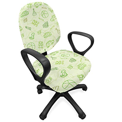 ABAKUHAUS Baby Bürostuhl Schonbezug, Cartoon-Gekritzel Spielzeug-Entwurf, dekorative Schutzhülle aus Stretchgewebe, Blasses Grün von ABAKUHAUS