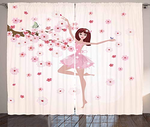 ABAKUHAUS Ballett Rustikaler Gardine, Ballerina-Mädchen Sakura Baum, Schlafzimmer Kräuselband Vorhang mit Schlaufen und Haken, 280 x 245 cm, Pfirsich ABAKUHAUS Ballett Rustikaler Gardine, Ballerina-Mädchen Sakura Baum, Schlafzimmer Kräuselband Vorhang mit Schlaufen und Haken, 280 x 245 cm, Pfirsich von ABAKUHAUS